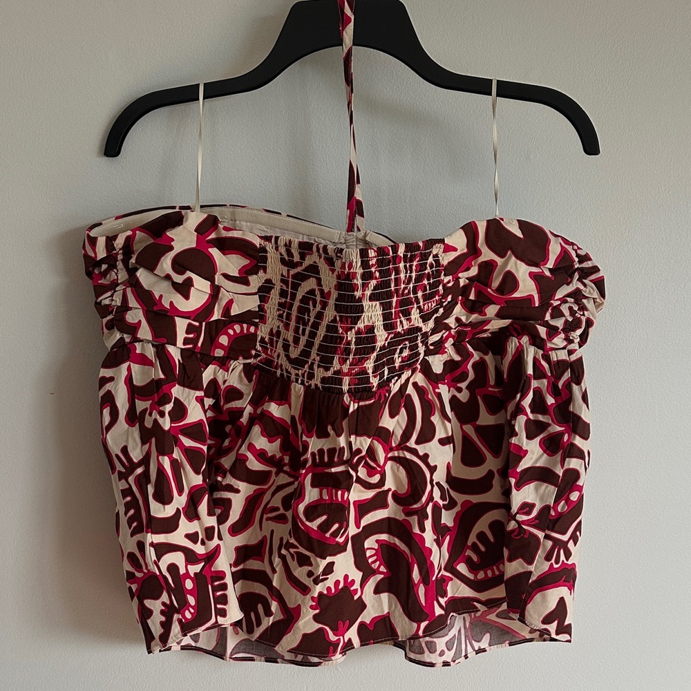Express Tie Halter Ruched Pattern Tank - Picture 5 of 6